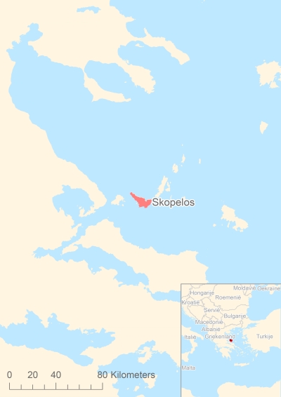 Ligging van het eiland Skopelos in Europa