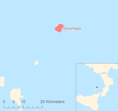 Ligging van het eiland Stromboli in Europa