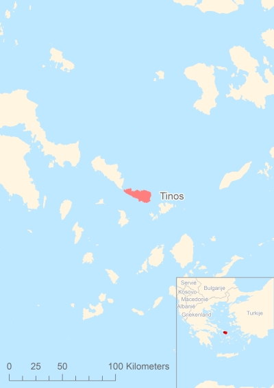 Ligging van het eiland Tinos in Europa