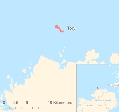 Ligging van het eiland Tory in Europa