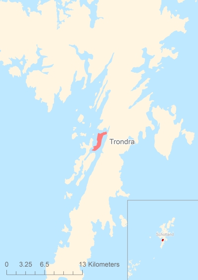 Ligging van het eiland Trondra in Europa