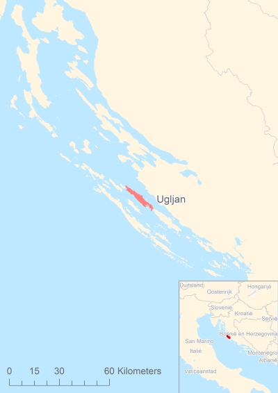 Ligging van het eiland Ugljan in Europa