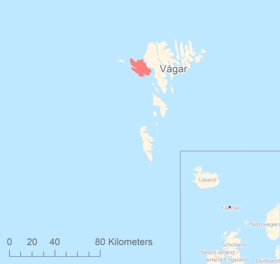 Ligging van het eiland Vágar in Europa