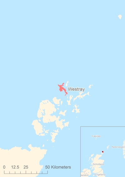 Ligging van het eiland Westray in Europa