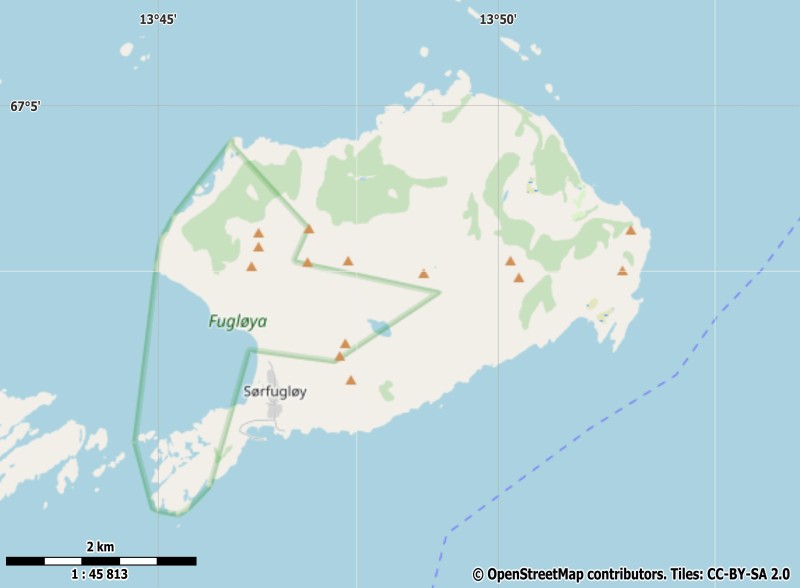 Fugløya plattegrond kaart