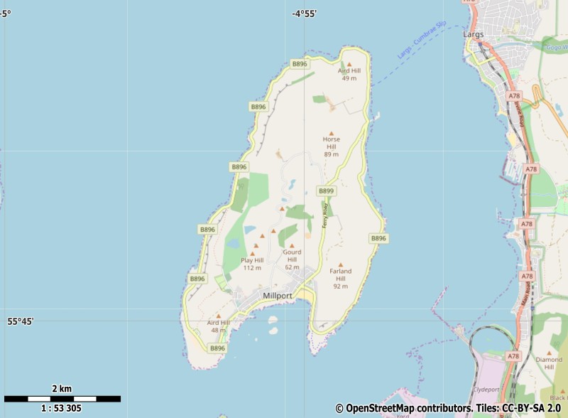 Great Cumbrae Island plattegrond kaart