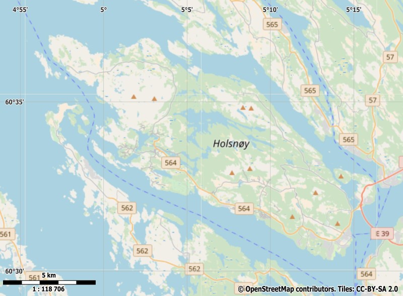 Holsnøy plattegrond kaart