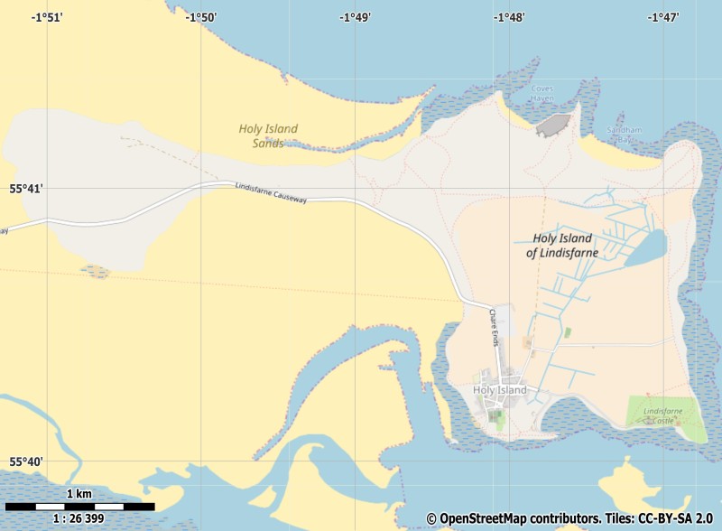 Holy Island plattegrond kaart