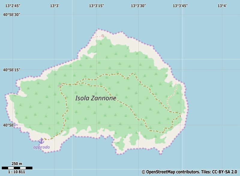 Isola Zannone plattegrond kaart