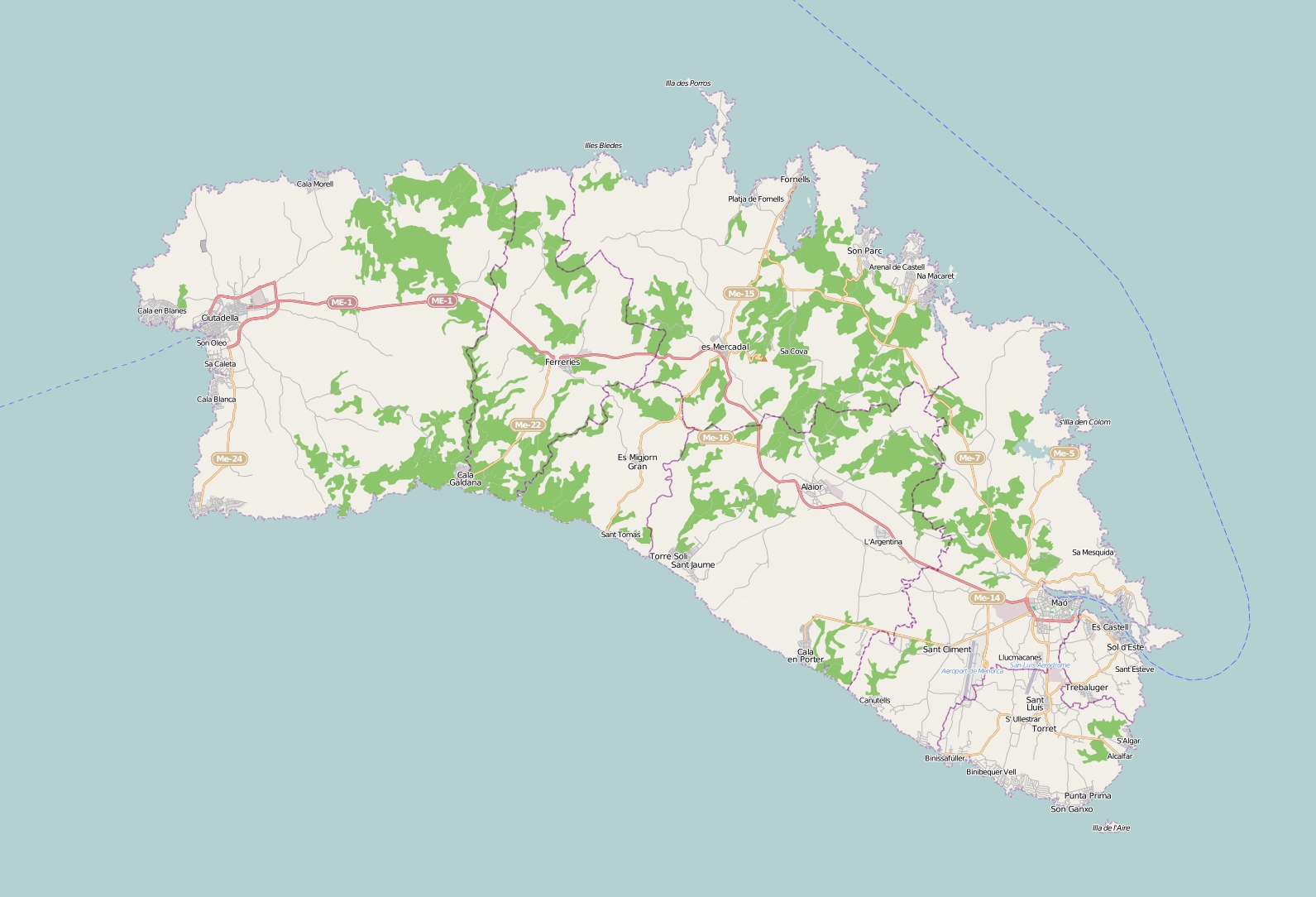 Menorca plattegrond kaart
