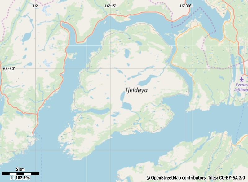 Tjeldøya plattegrond kaart