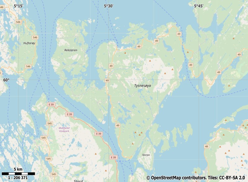 Tysnesøya plattegrond kaart